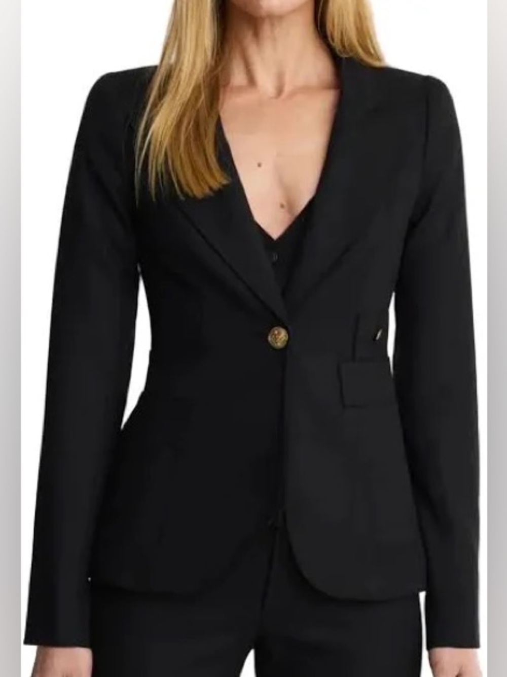 Smythe Dutchess Blazer Womens 12 Black NWT Full Back Gold Buttons Tailored
